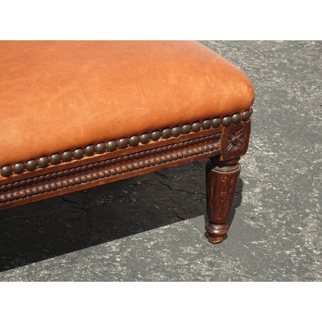 Burnt Orange Vintage French Provincial Burnt Orange Leather Footstool For Sale - Image 8 of 12