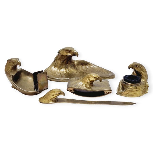 Art Deco Brass Desk Set with Stylized Eagle Heads, 1920s, Set of 5 For Sale - Image 18 of 18