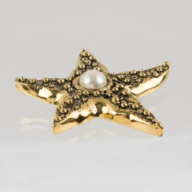 Metal Guy Laroche Paris Gilt Metal Starfish Brooch with Pearl Cabochon For Sale - Image 7 of 7