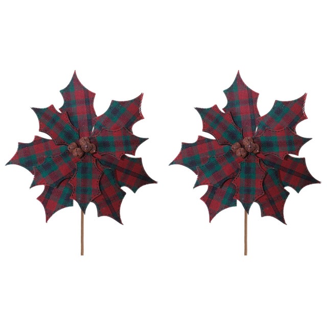 Contemporary Plaid Poinsettia Stem (Set of 2) For Sale - Image 3 of 3