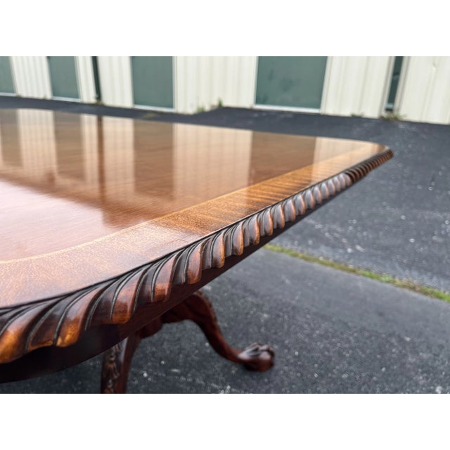 Banded Mahogany Chippendale Style Double Pedestal Extension Dining Table- Mid 1900s For Sale - Image 12 of 12