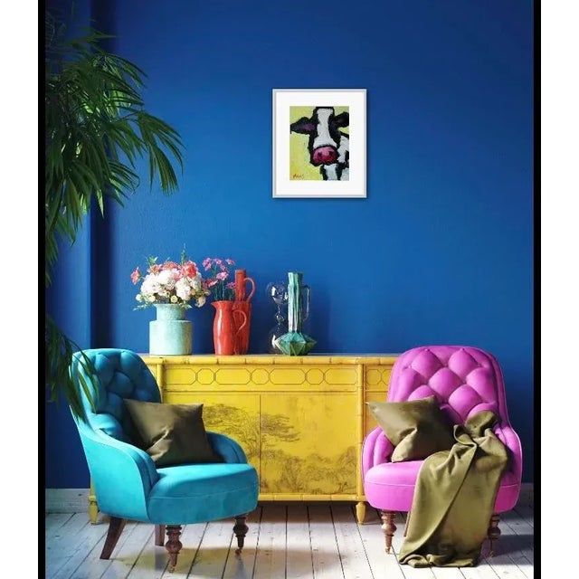 2020s Abstract Cow With Yellow Original Oil Painting For Sale - Image 5 of 6