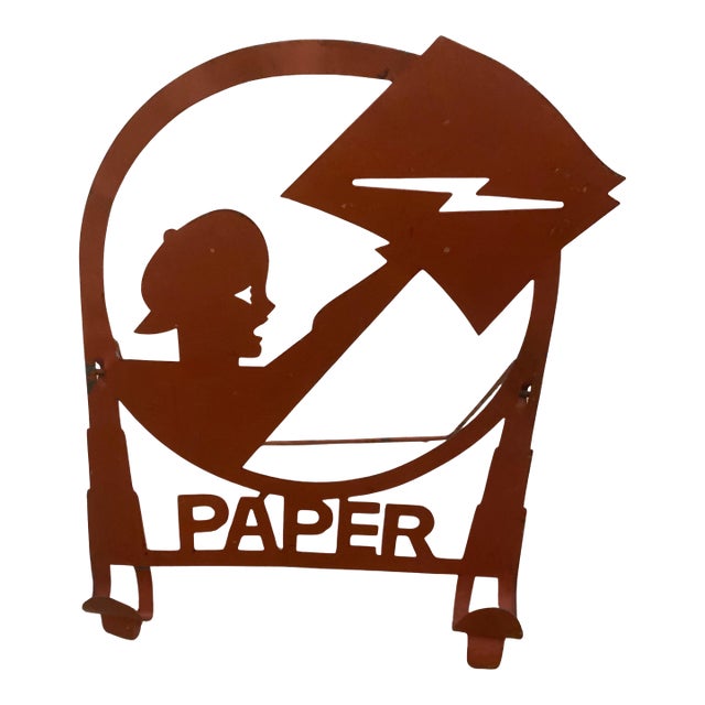 1930s American Art Deco Machine Age Metal Holder Depicting a Newsboy For Sale