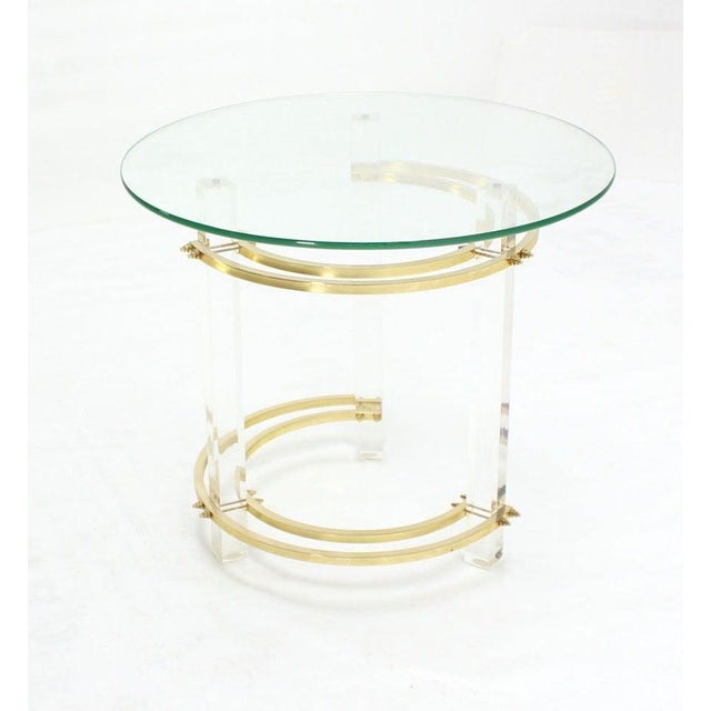 Mid Century Charles Hollis Jones Round Lucite Brass Side End Lamp Table Stand
