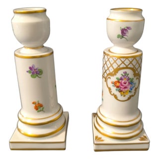 Porcelain Candlesticks with Scattered Flowers from Carl Thieme, Dresden, Saxony, Germany, 1960s, Set of 2 For Sale