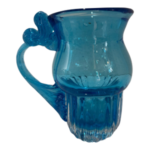 Vintage Murano Aqua Art Glass Small Pitcher With Ribbed Handle