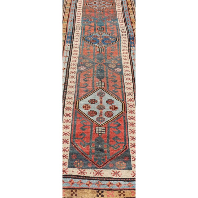 Antique colorful Persian Heriz-Serapi Runner with a bold Geometric design, Keivan Woven Arts / Rug/EMB-9693-P13532 Made in...