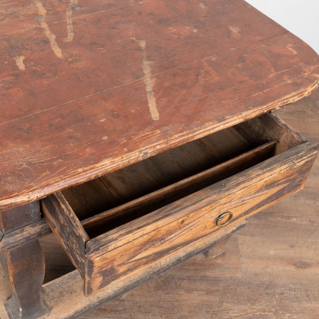 Wood 19th Century Swedish Original Painted Pine Baroque Side Table With Drawer For Sale - Image 7 of 13