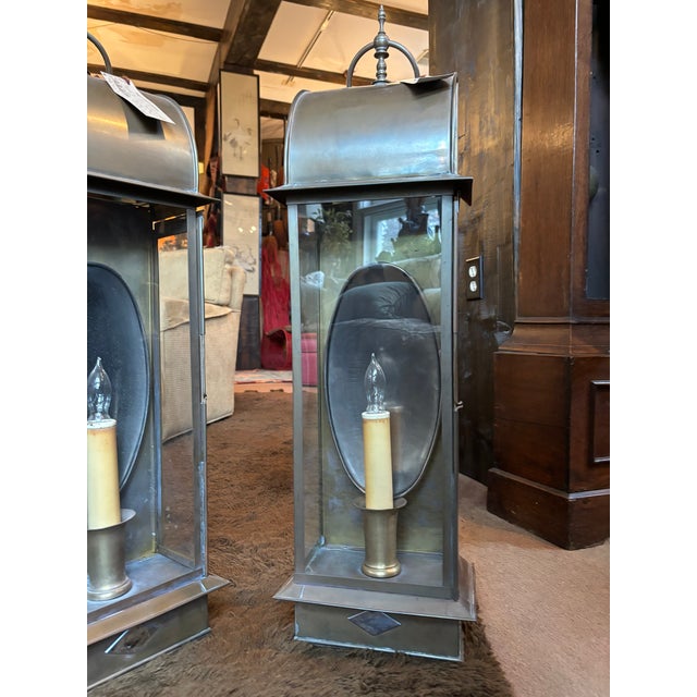 Late 19th Century Late 19th Century Large Brass Wall Mount Lanterns - a Pair For Sale - Image 5 of 6