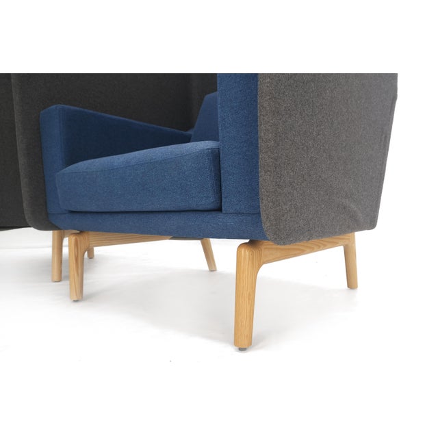 Pair Mid Century Modern Wingback Lounge Chairs Blue Grey Wool Upholstery MINT! For Sale - Image 16 of 18