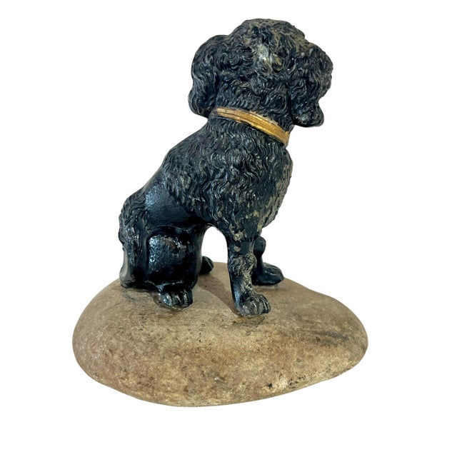 Antique French Lead Painted Black Spaniel Dog Seated on a Rock For Sale - Image 12 of 12