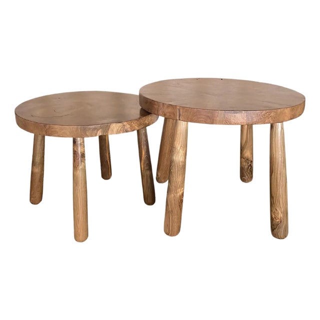 Hand-Carved Sculptural Teak Burl Wood Side Table Set, Organic Modern, Stunning Textures For Sale