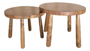 Hand-Carved Sculptural Teak Burl Wood Side Table Set, Organic Modern, Stunning Textures
