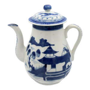 Mid-19th Century Chinese Blue Canton Covered Coffee Pot