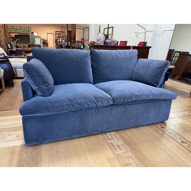 Restoration Hardware Cloud Navy Velvet Slipcover Sofa Chairish