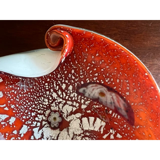 Vintage Midcentury Barbini Murano Style Red Silver Flecks Italian Art Glass Bowl Ashtray For Sale In San Diego - Image 6 of 12