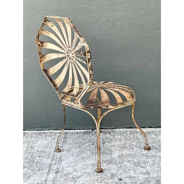 Francois Carre Vintage Heavily Distressed Francois Carre Sunburst Metal Chair For Sale - Image 4 of 12