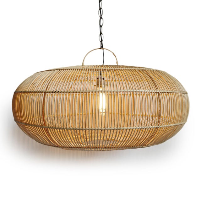 Contemporary Modern Coastal Ubud Rattan Pendant Light Medium For Sale - Image 3 of 7