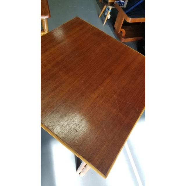 Mid-Century Modern Restored Rattan Original Paul Frankl 4 Person 3-Strand Mahogany Dining Table For Sale - Image 3 of 5
