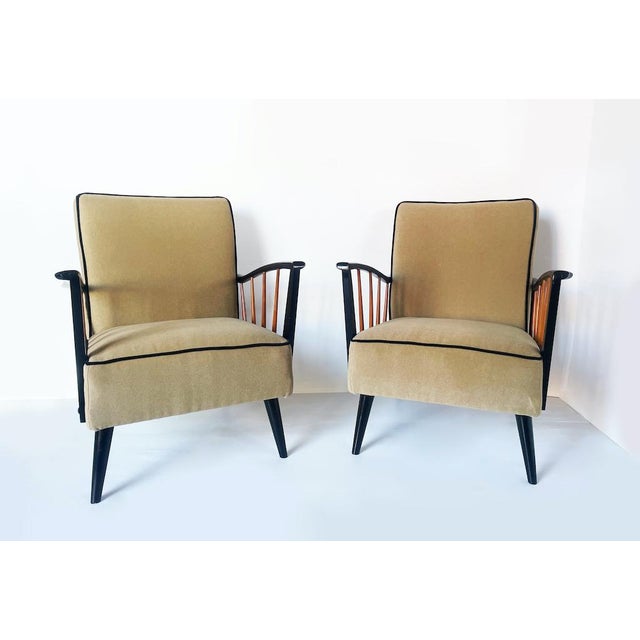 Particular pair of 1950 art deco armchairs made in the style of the designer and architect paolo buffa (1903-1970). the...