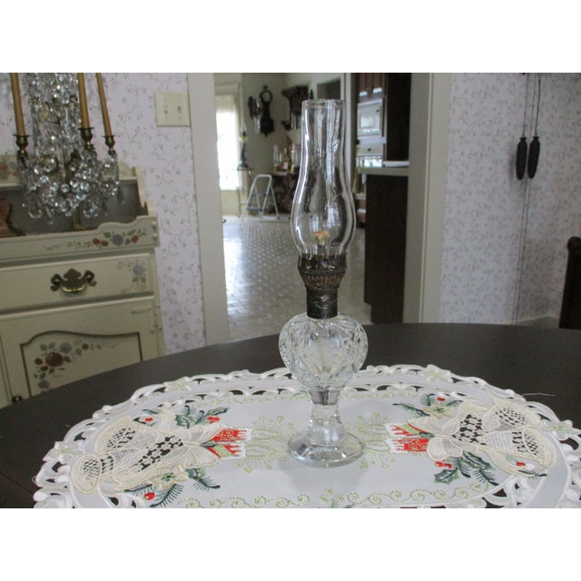 Late 19th Century Extremely Rare Hawkes Miniature Oil Lamp Signed Etched Flower American Brilliant Period For Sale - Image 5 of 18