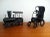 Pair of vintage folk art figures, train and buggy car, fashioned from wire, nuts and bolts etc. Charming industrial mantel...