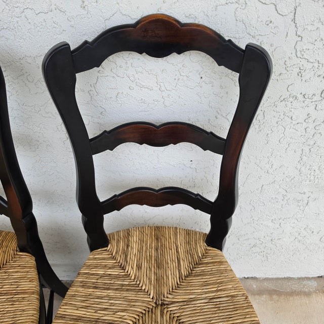 Black French Country Ladderback Rush Seat Dining Chairs Set of 4 For Sale - Image 8 of 18