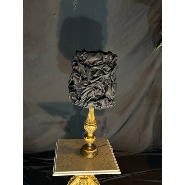 Metal Late 19th Century Ornate Gold Table Lamp With Black Textured Statement Shade For Sale - Image 7 of 12