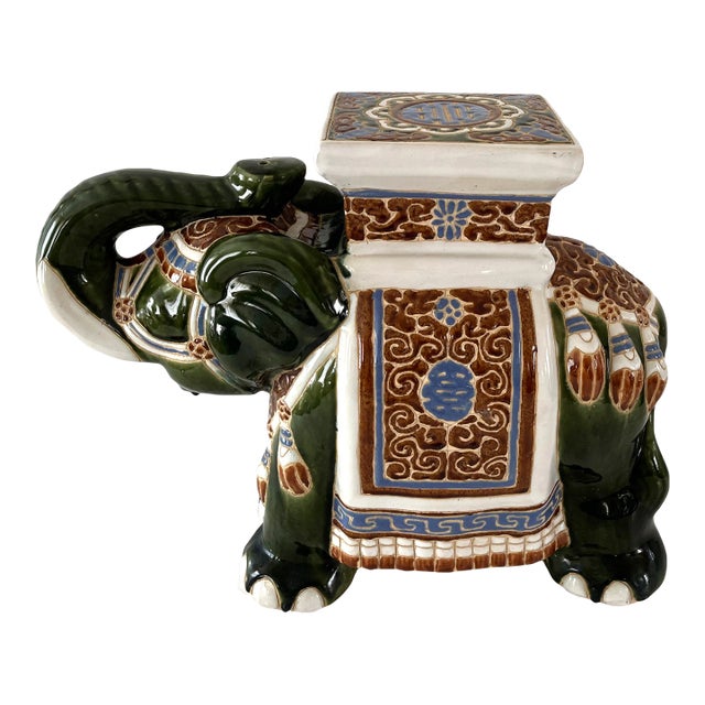 Mid Century Ceramic Elephant Garden Stool or Plant Stand For Sale
