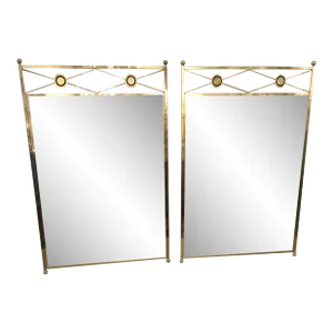 Glamorous Large Solid Brass Hollywood Regency Vintage Mirrors - a Pair