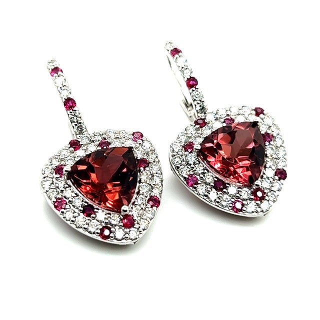 Natural Tourmaline Ruby Diamond Dangle Earrings 14k WG 10.53 TCW Certified For Sale - Image 12 of 18
