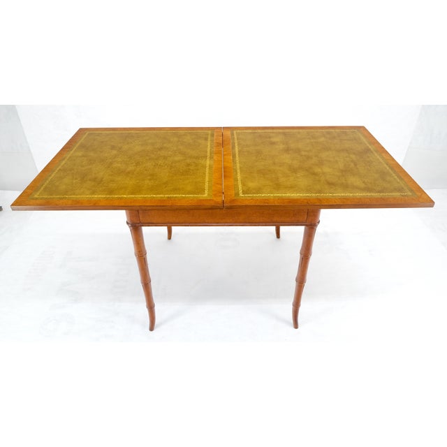 Fine Olive Green Leather Top Faux Bamboo Legs Flip Game Dining Table MINT