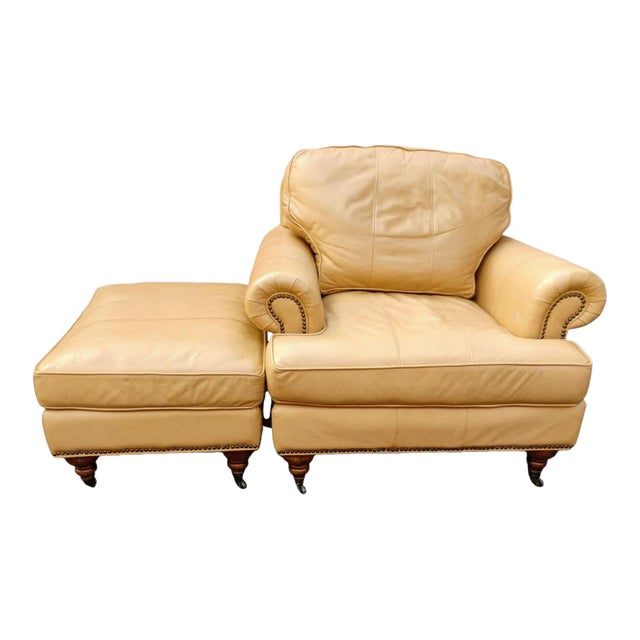 Bring Sophisticated Luxury Into Your Home With the Liz Claiborne Home Leather Chair and Ottoman Set. For Sale