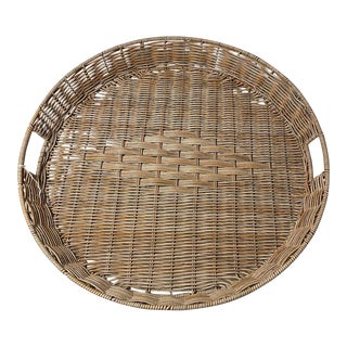 Vintage Oversized Round Woven Jute/ Rattan Tray For Sale