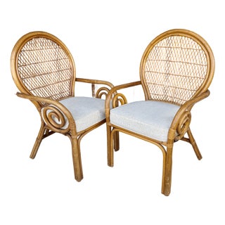 Pair of Sculptural Rattan Peacock Chairs From 70's For Sale