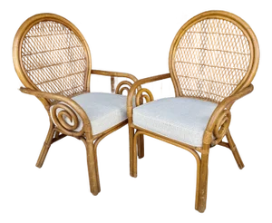 Pair of Sculptural Rattan Peacock Chairs From 70's