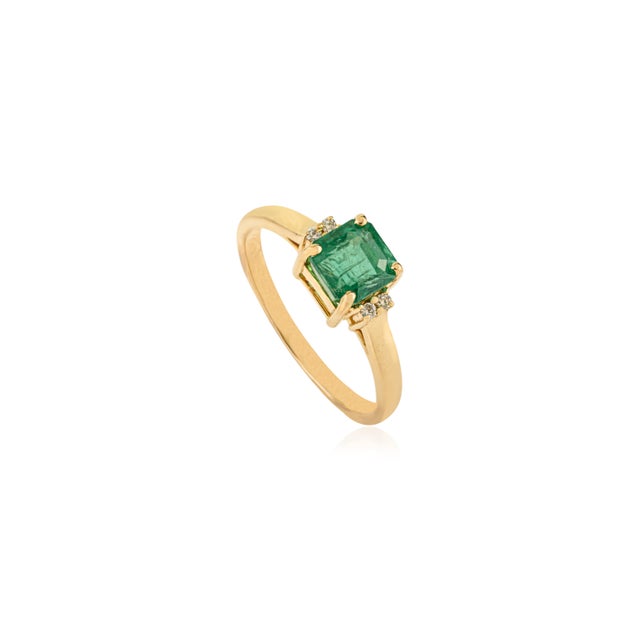 Contemporary Certified 1Ct Square Cut Natural Emerald & Diamond Solitaire Ring Size 7 in 14k Gold For Sale - Image 3 of 14