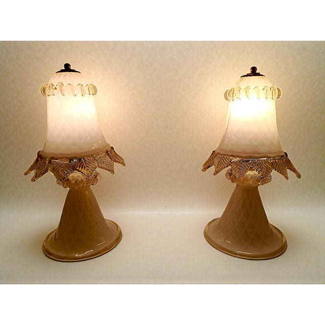 Metal Murano Opaline Glass Lampshades from Manifattura Di Murano, 1980s, Set of 2 For Sale - Image 7 of 8