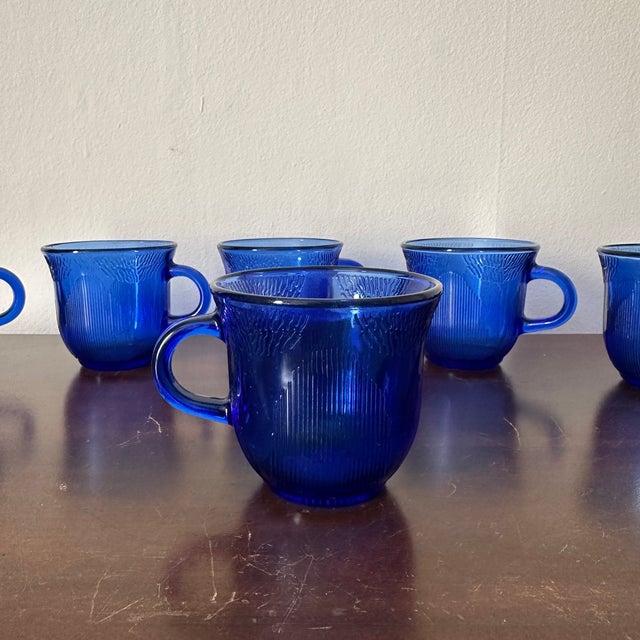 1950s Vintage Forte Crisa Cobalt Blue Glass Mugs, Set of 6 For Sale - Image 5 of 8