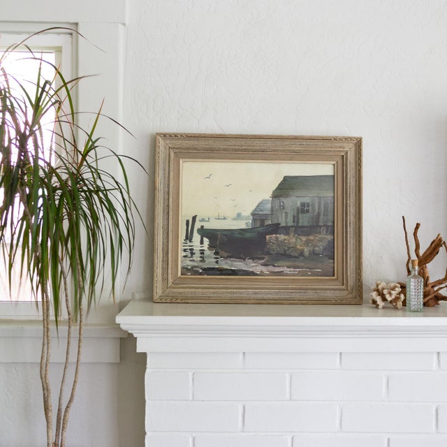 Mid-Century Modern Framed Coastal Painting of Cape Ann Gloucester Massachussets Signed Roubaud For Sale - Image 3 of 10