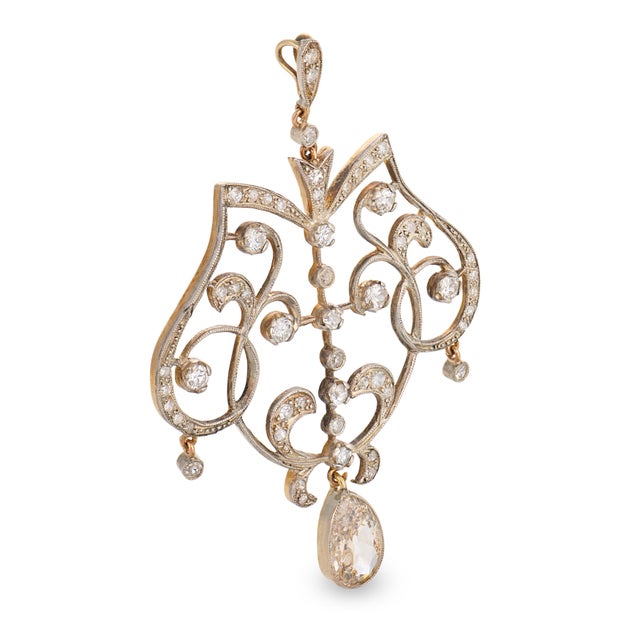 1910s Edwardian Old Cut Diamond Gold and Silver Necklace For Sale - Image 4 of 7
