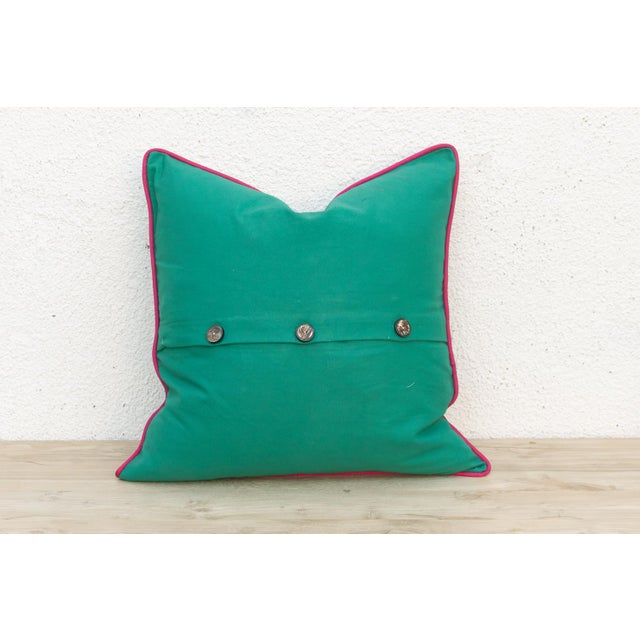 Mid 20th Century Royal Green Dotted Ahir Handloom Pillow For Sale - Image 5 of 6
