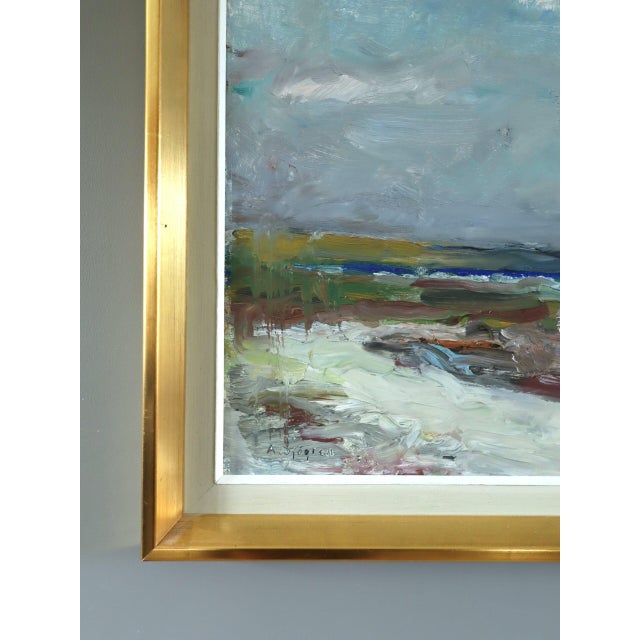Paint 1978 Modernist 'Drift at Low Tide' Expressive Original Coastal Landscape Oil Painting, Framed For Sale - Image 7 of 12