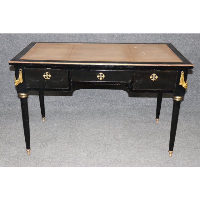 Maison Jansen Maison Jansen Attributed Ebonized Leather Top Louis XVI Writing Desk For Sale - Image 4 of 13