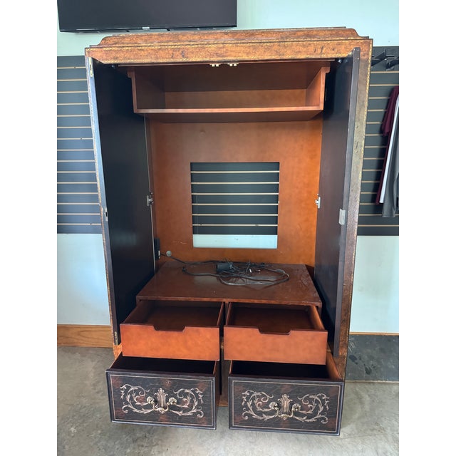 Maitland - Smith Vintage Maitland-Smith Embossed Leather & Lacquer Armoire / Bar Cabinet For Sale - Image 4 of 11