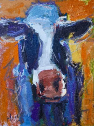Abstract Cow With Orange Original Oil Painting