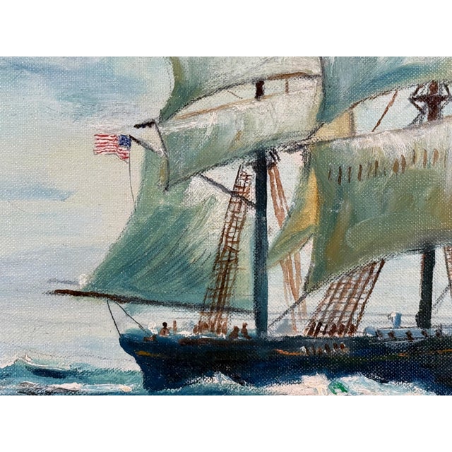 Vintage Nautical Oil Painting of Tall Ship Under Full Sail by Michael Costello of Provincetown For Sale - Image 4 of 8