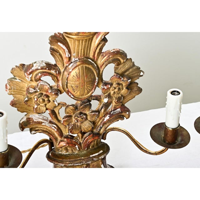 French 18th Century Giltwood Candelabra Lamps - A Pair For Sale - Image 4 of 8