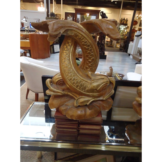 1940s Smashing Carved Giltwood Chinese Style Dolphin Statues - a Pair For Sale - Image 5 of 6