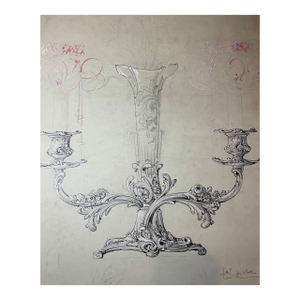 Antique 1800's Reed & Barton Original Silver Candelabra Blueprint Ink Sketch